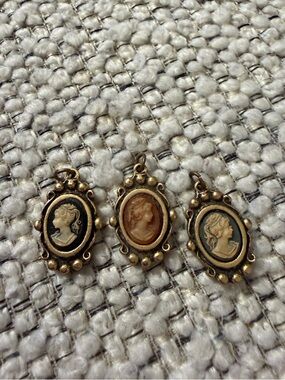 Vintage Cameo Pendant Lot of 3 Gold Tone Victorian Style Portrait Charms jewelry